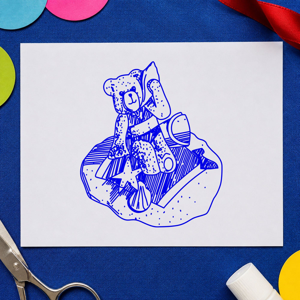 Bear on Blanket Art Rubber Stamp in use 3