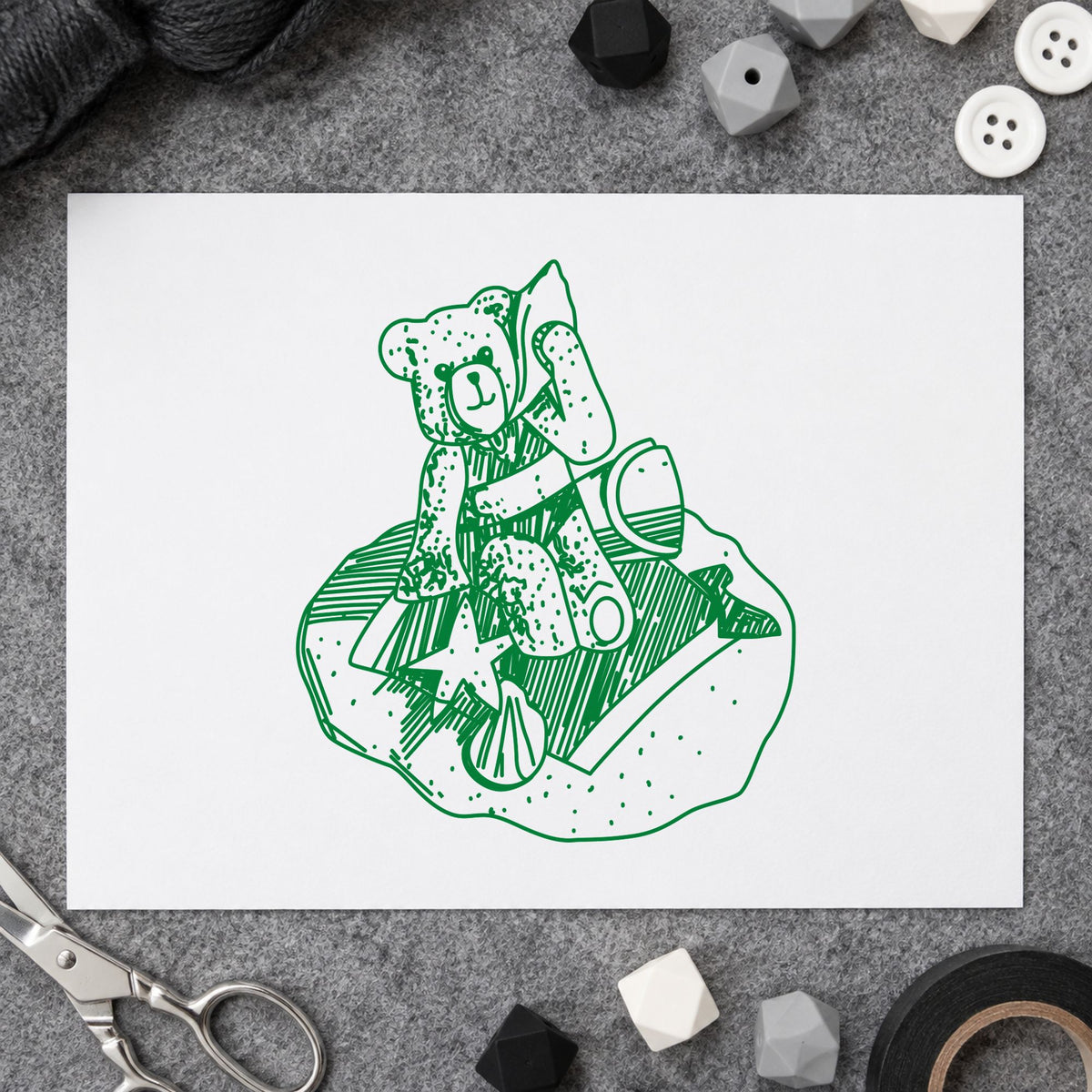 Bear on Blanket Art Rubber Stamp in use 5