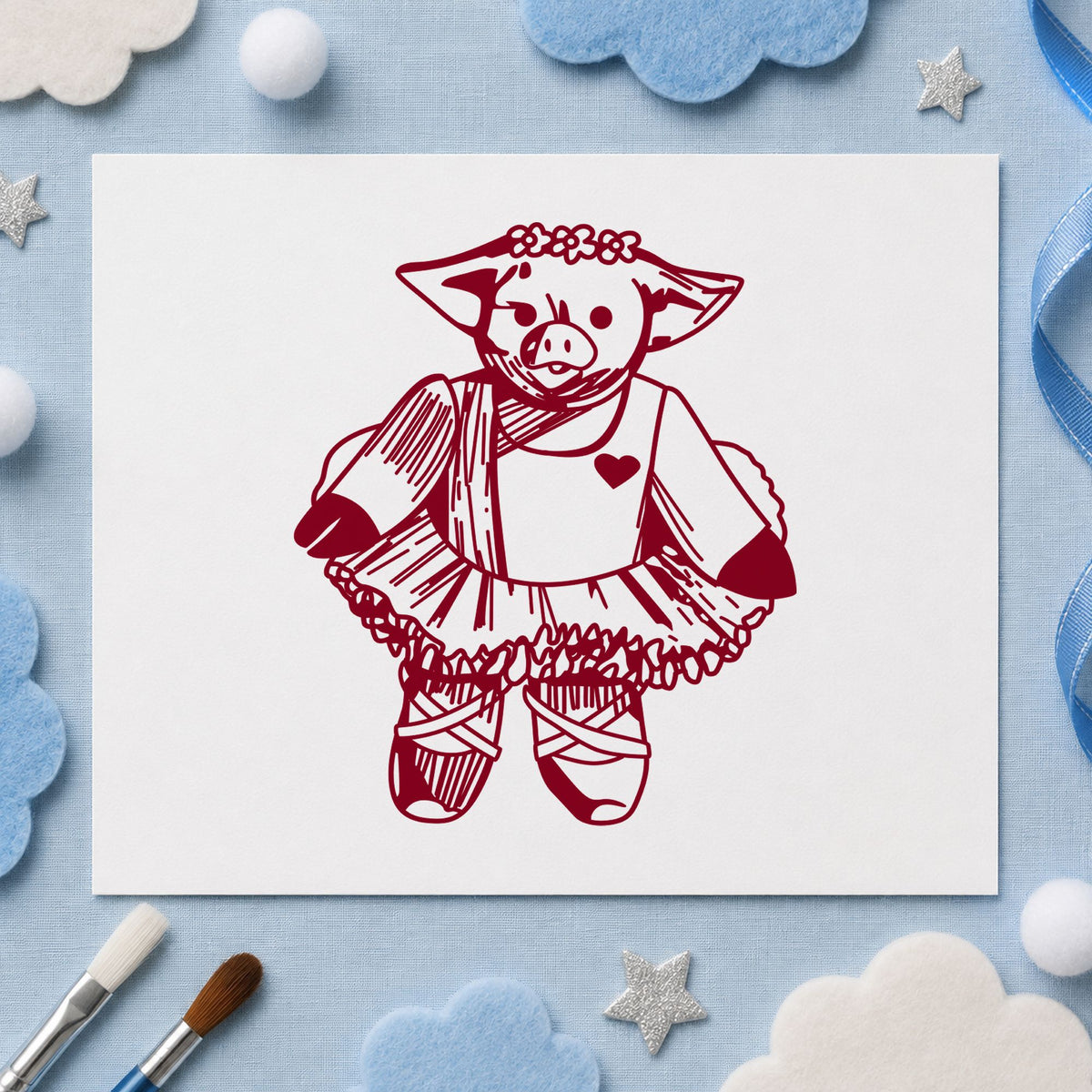 Ballet Pig Art Rubber Stamp in use 10