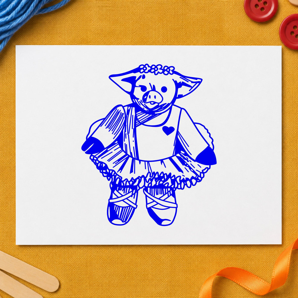 Ballet Pig Art Rubber Stamp in use 3