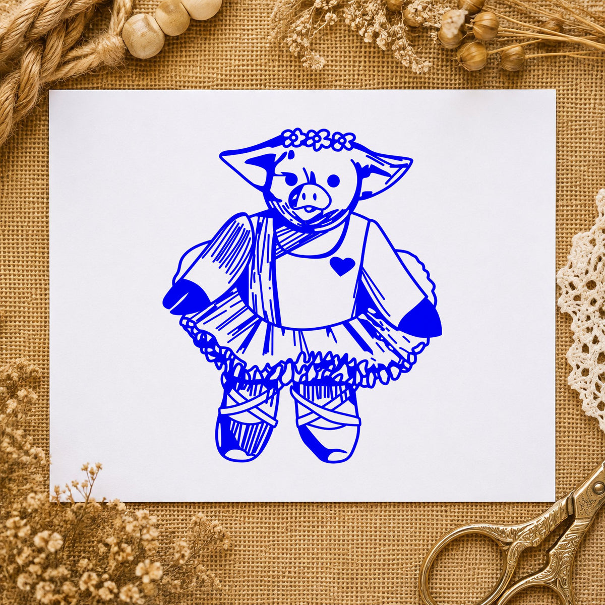 Ballet Pig Art Rubber Stamp in use 4