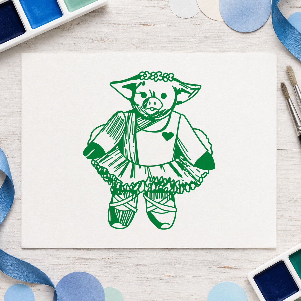 Ballet Pig Art Rubber Stamp in use 5