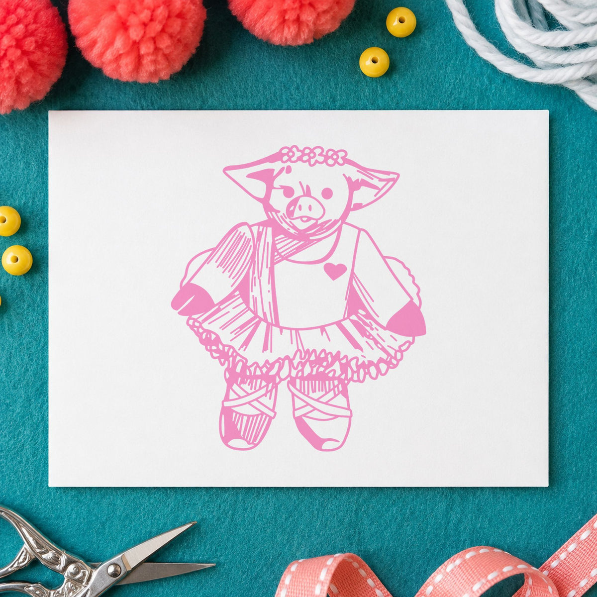Ballet Pig Art Rubber Stamp in use 6