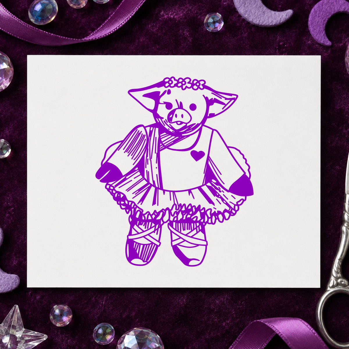 Ballet Pig Art Rubber Stamp in use 7