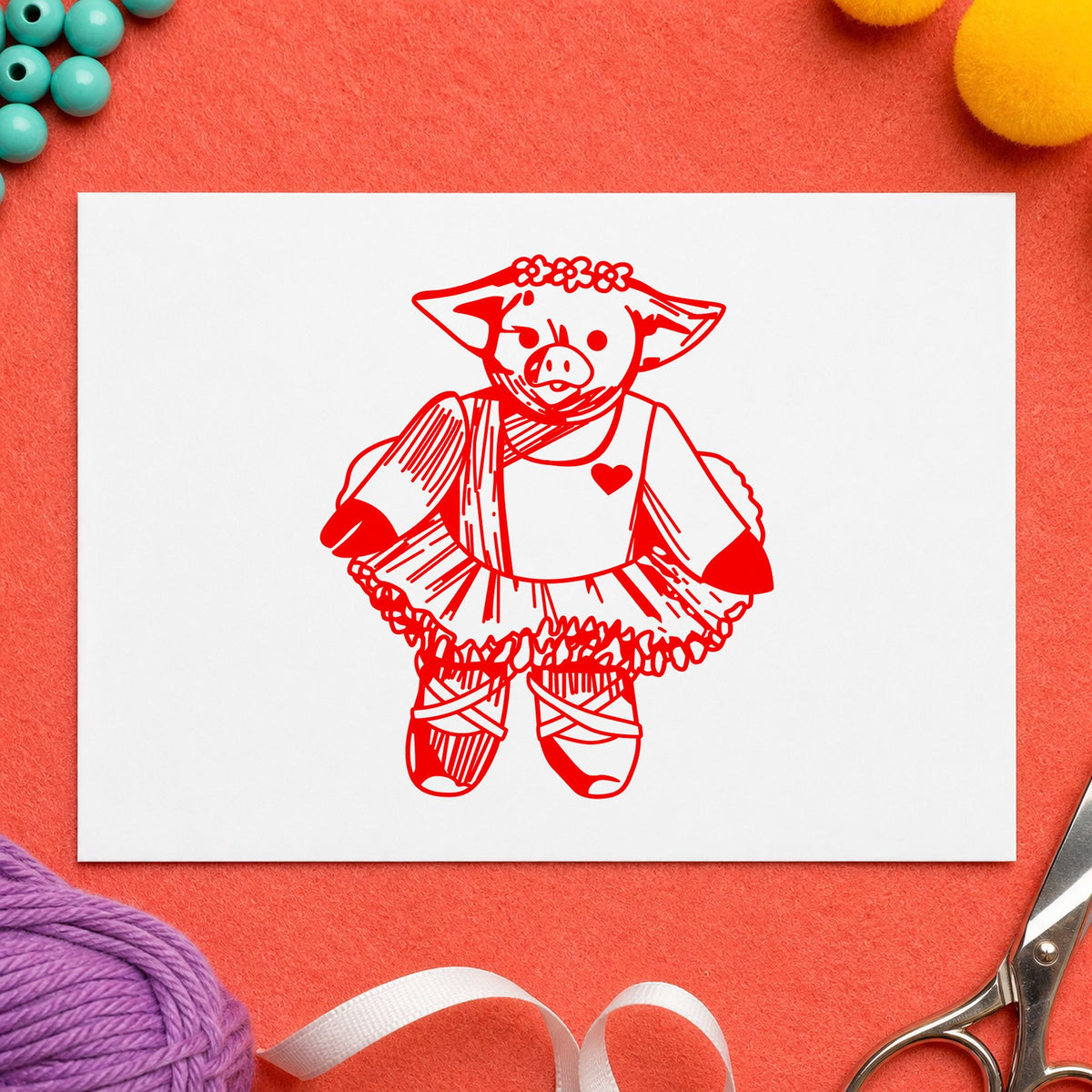 Ballet Pig Art Rubber Stamp in use 8