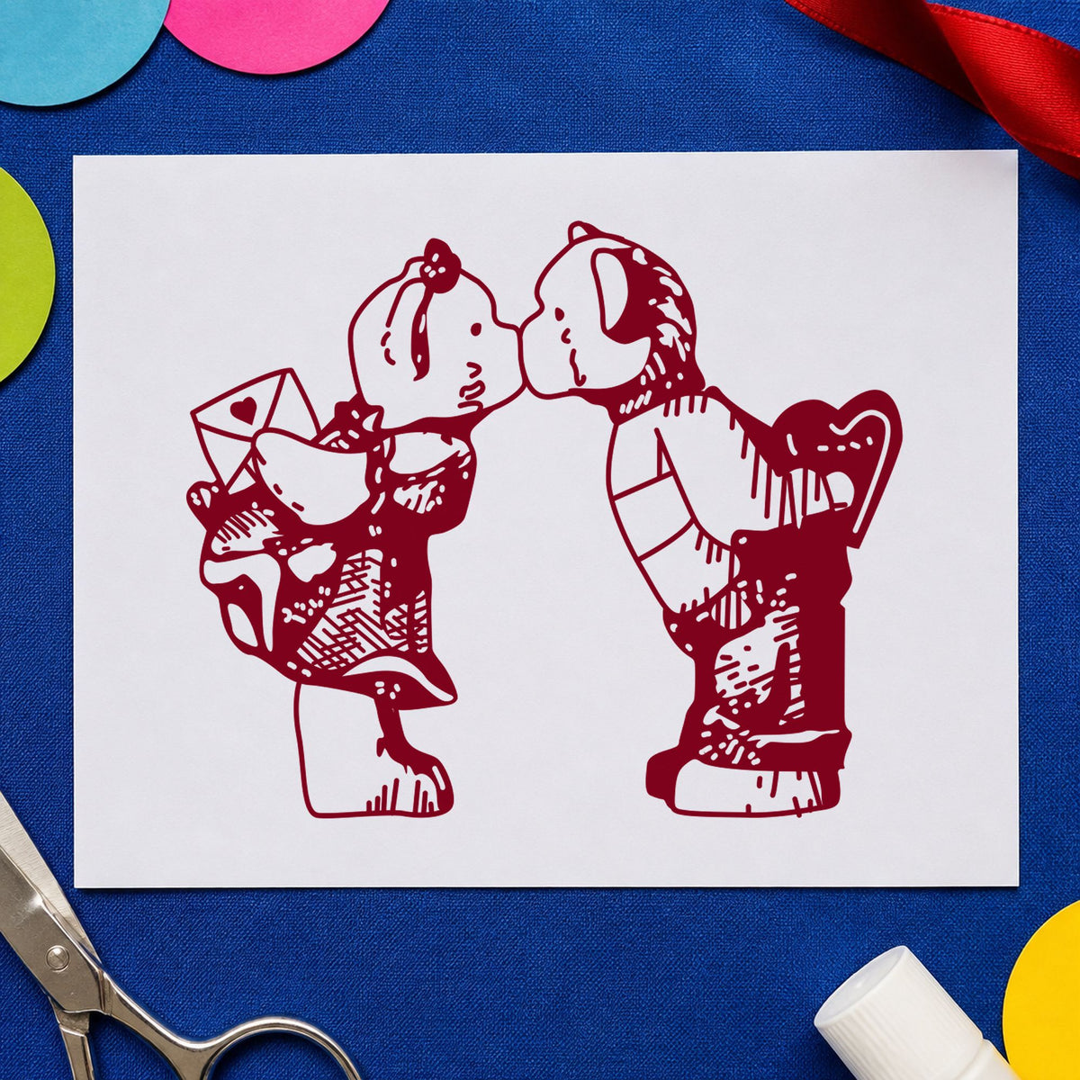 Kissing Bears with Valentines Art Rubber Stamp in use 10