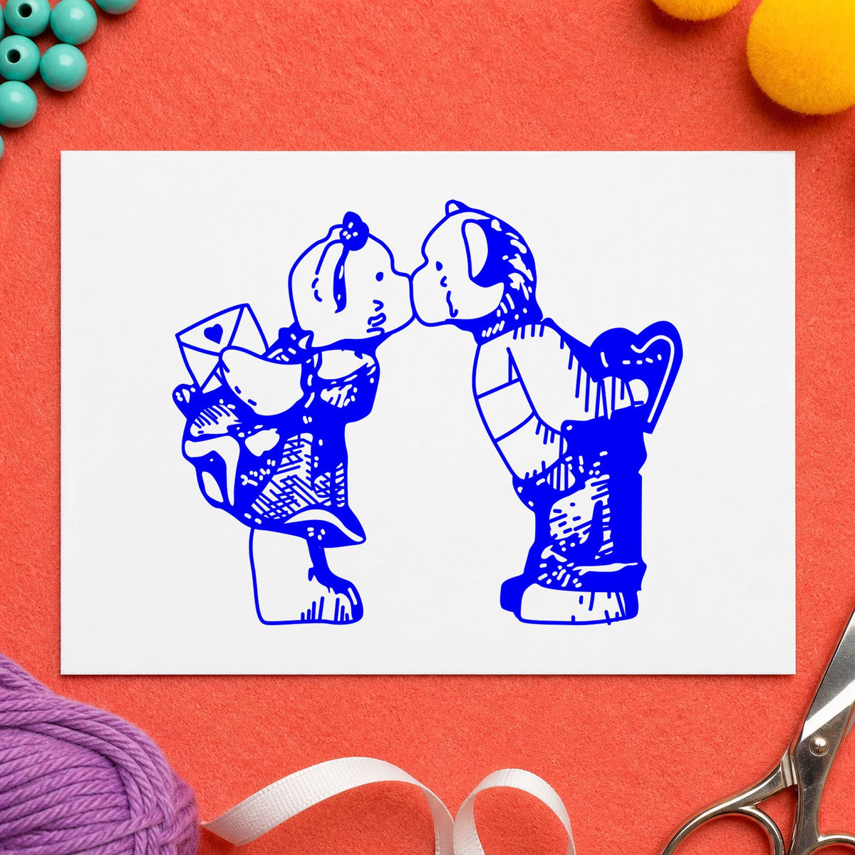 Kissing Bears with Valentines Art Rubber Stamp in use 4