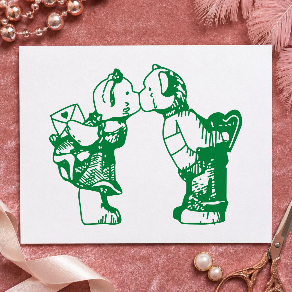 Kissing Bears with Valentines Art Rubber Stamp in use 5