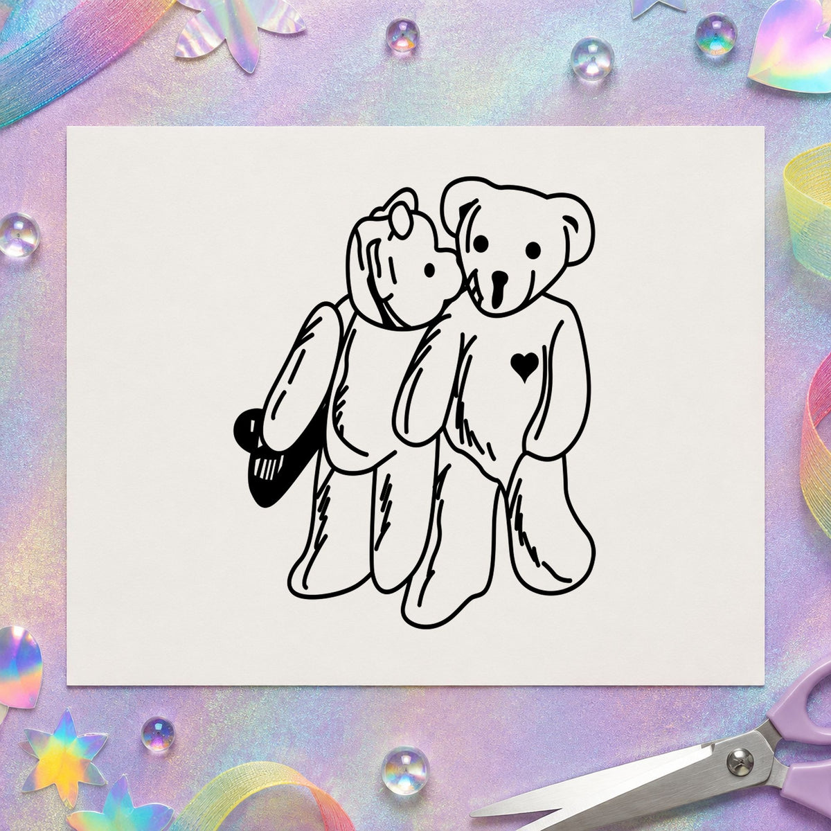 Kissing Bears Art Rubber Stamp in use 1
