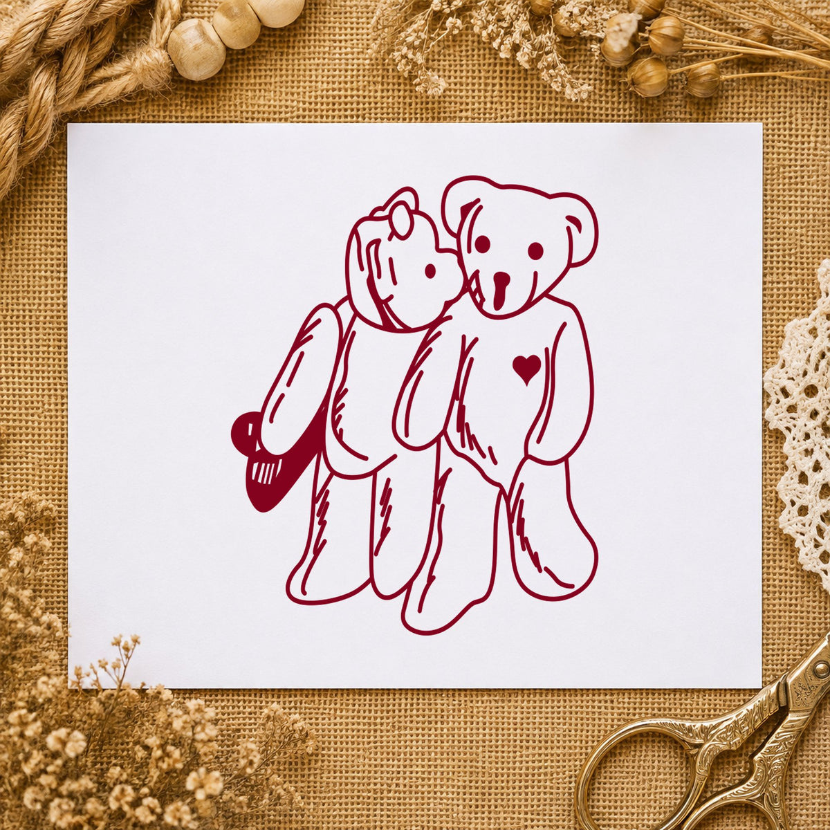 Kissing Bears Art Rubber Stamp in use 10