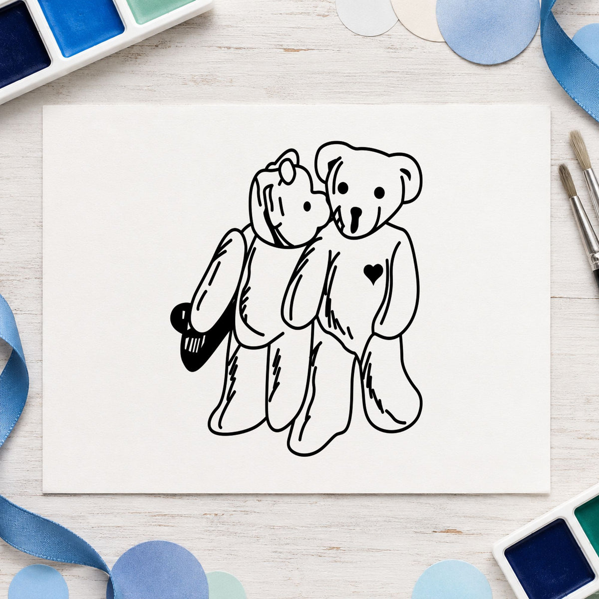 Kissing Bears Art Rubber Stamp in use 2