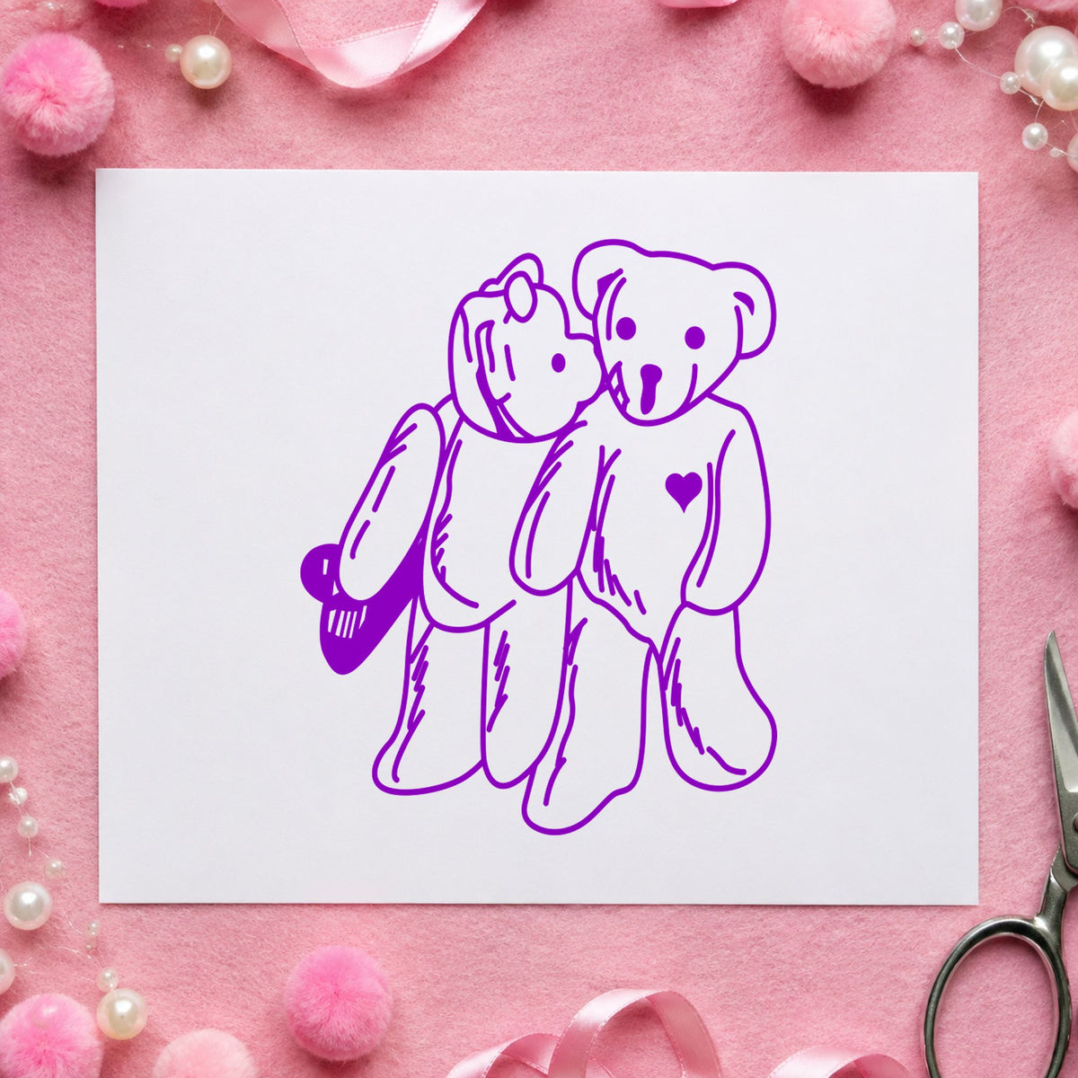 Kissing Bears Art Rubber Stamp in use 7