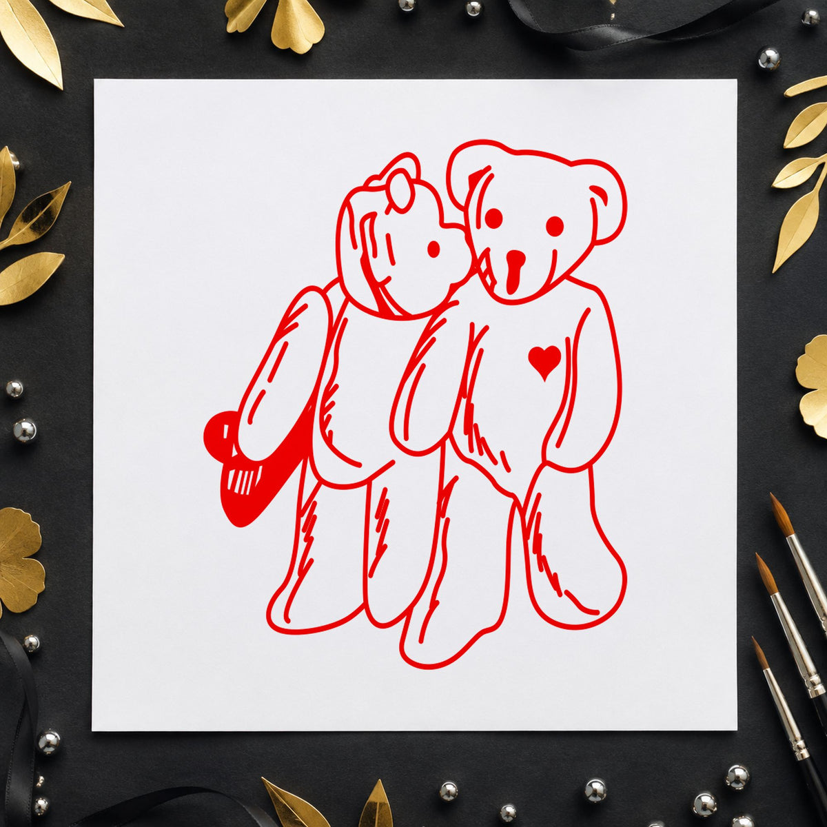 Kissing Bears Art Rubber Stamp in use 8