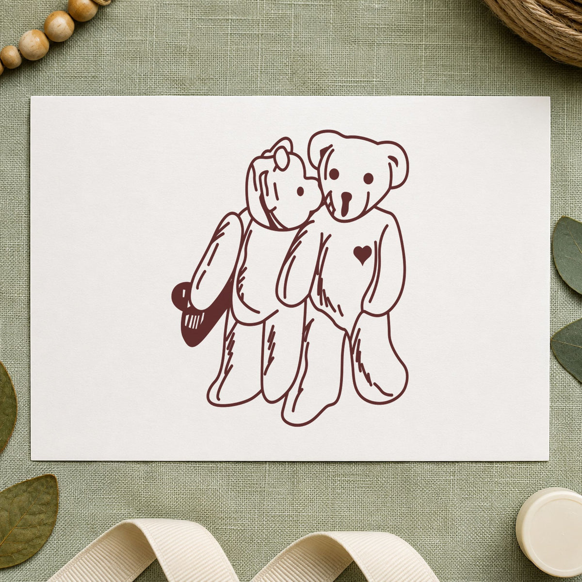 Kissing Bears Art Rubber Stamp in use 9