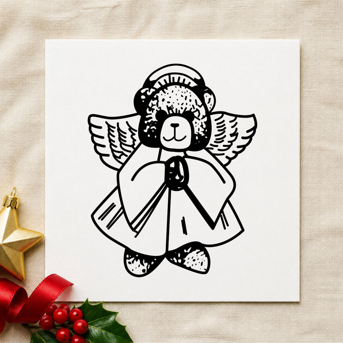Bear Angel Art Craft Stamp in use 1