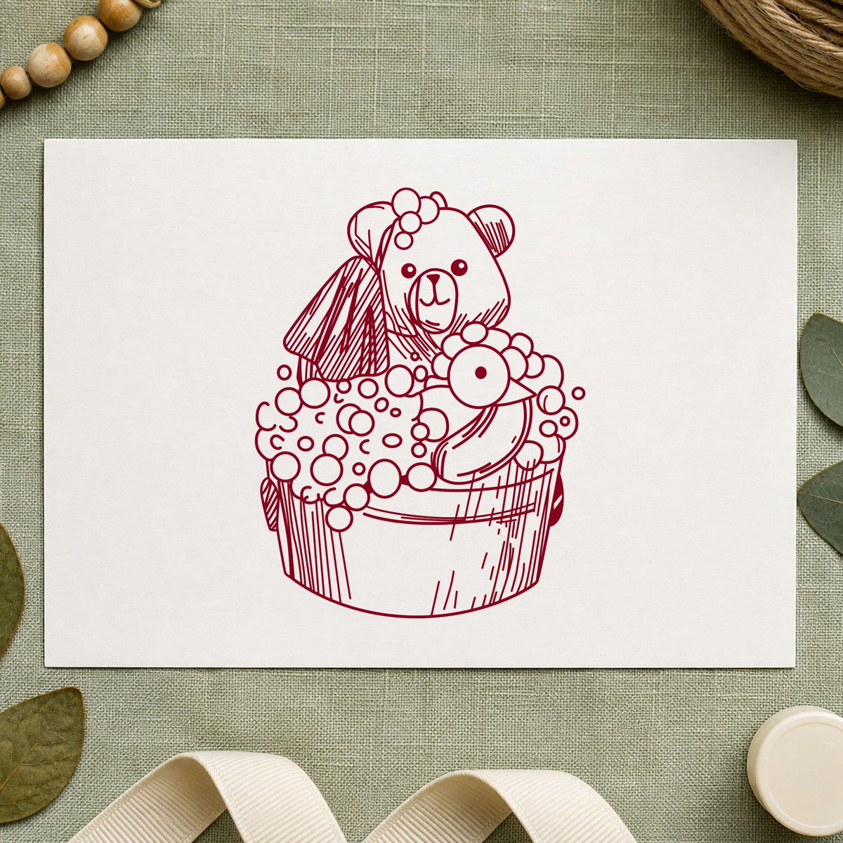 Bear in Wash Bucket Craft Art Stamp in use 10