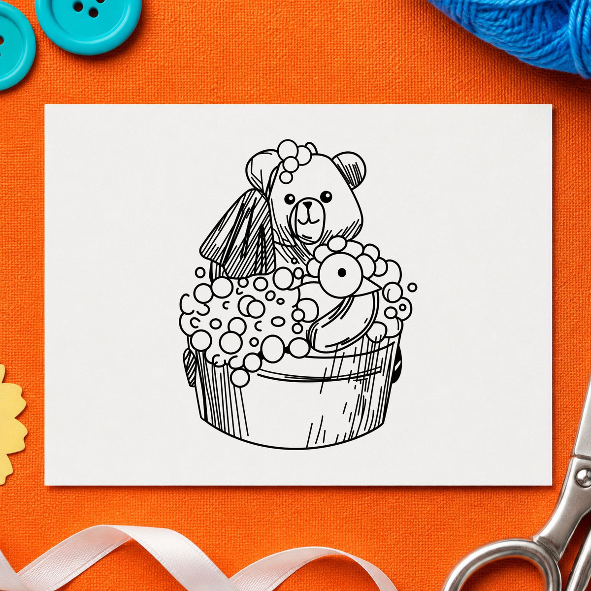 Bear in Wash Bucket Craft Art Stamp in use 2