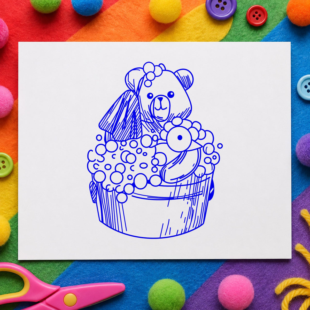Bear in Wash Bucket Craft Art Stamp in use 3