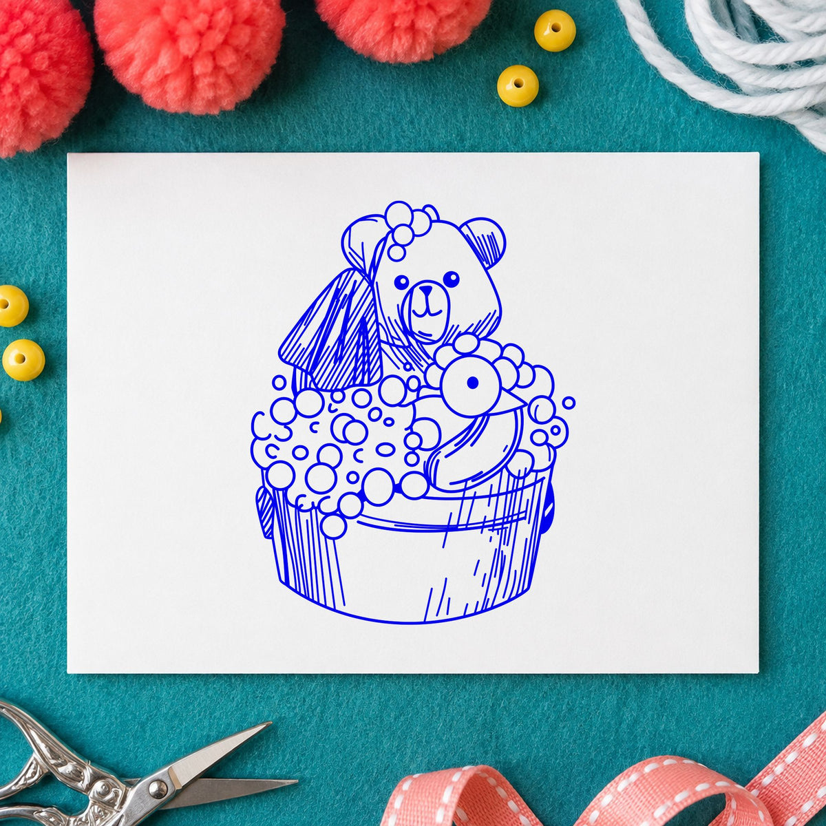 Bear in Wash Bucket Craft Art Stamp in use 4
