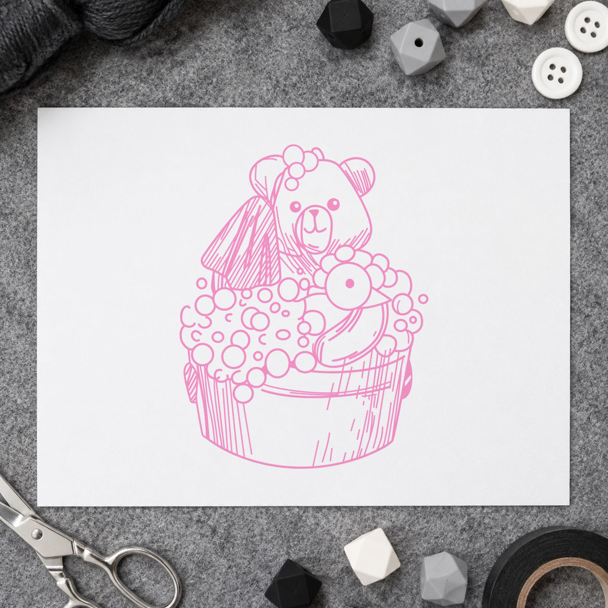 Bear in Wash Bucket Craft Art Stamp in use 6