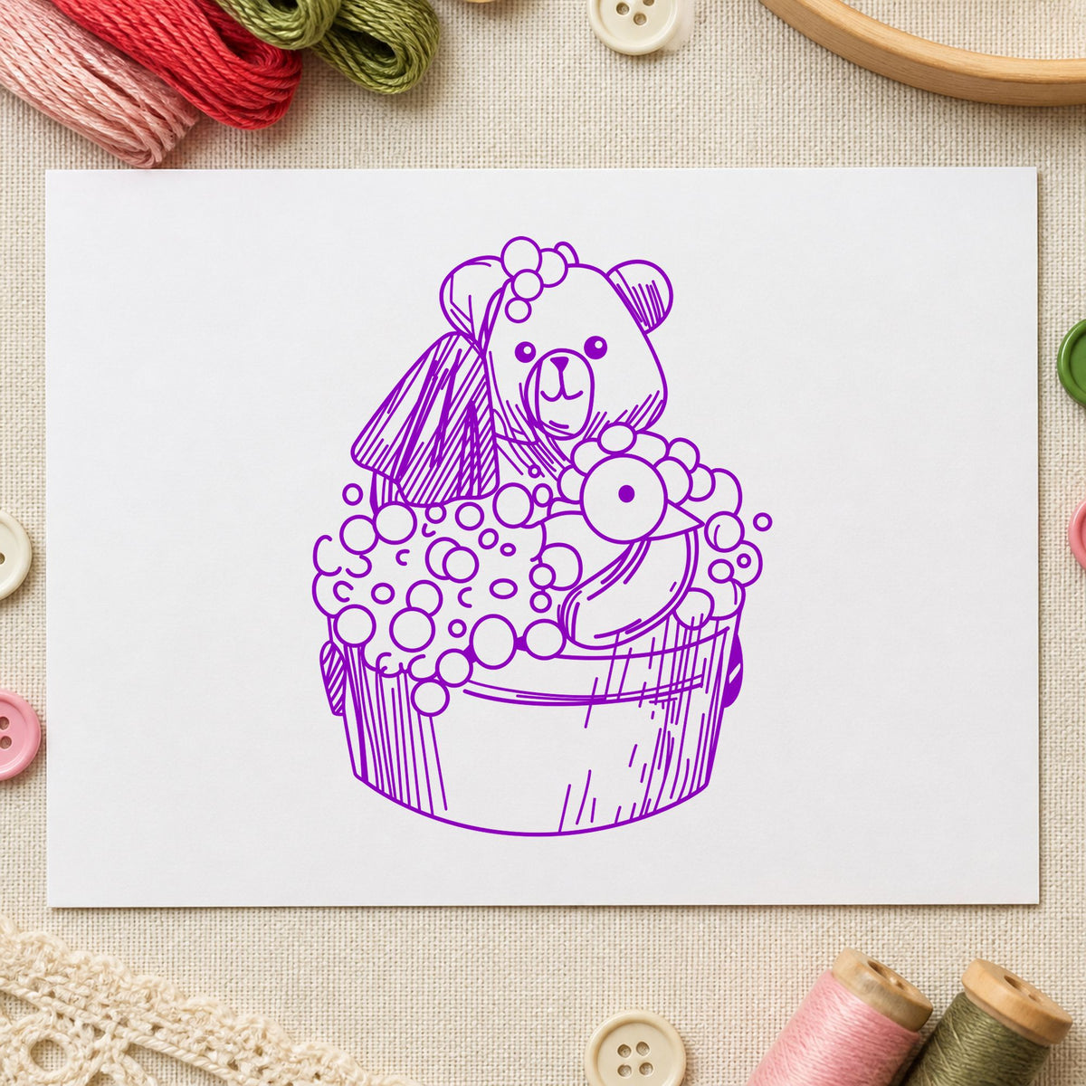 Bear in Wash Bucket Craft Art Stamp in use 7