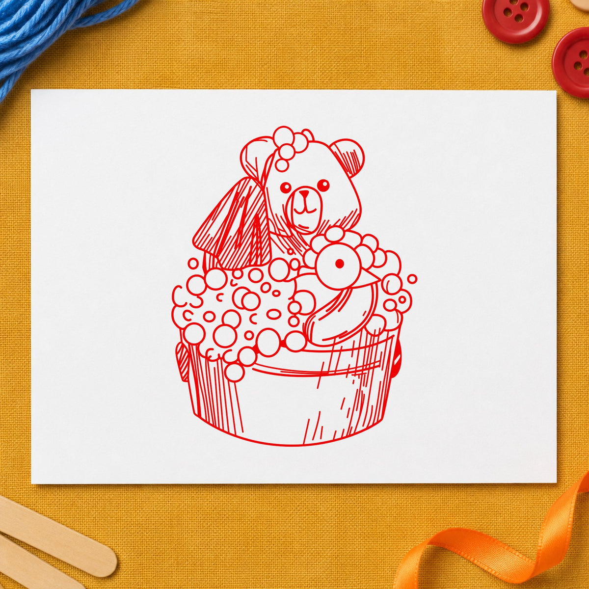 Bear in Wash Bucket Craft Art Stamp in use 8