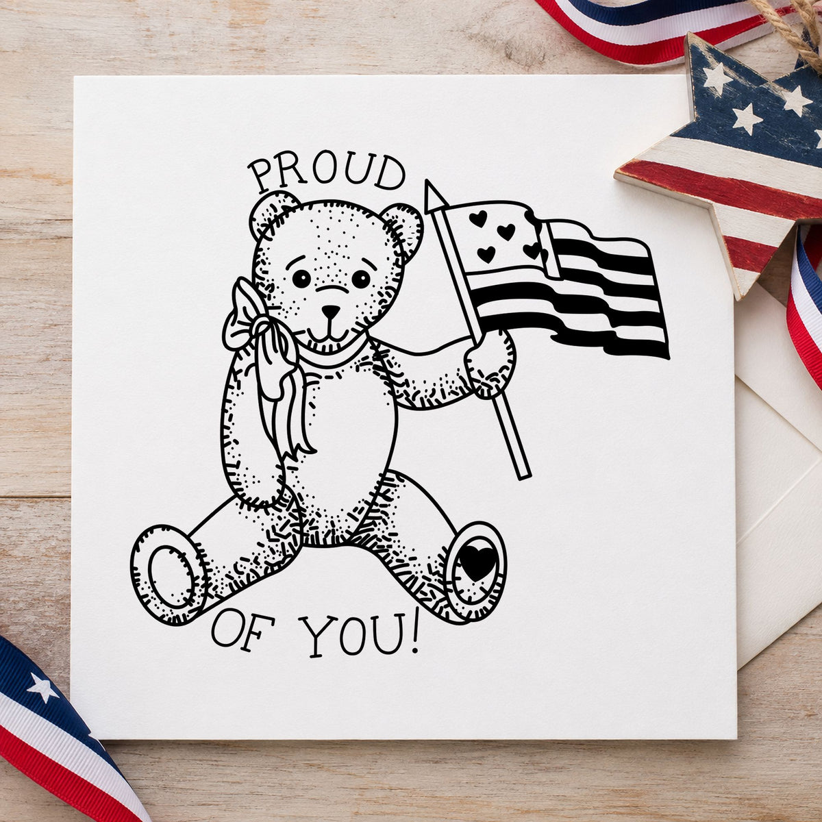 Large Bear Waving Flag Art Rubber Stamp in use 1