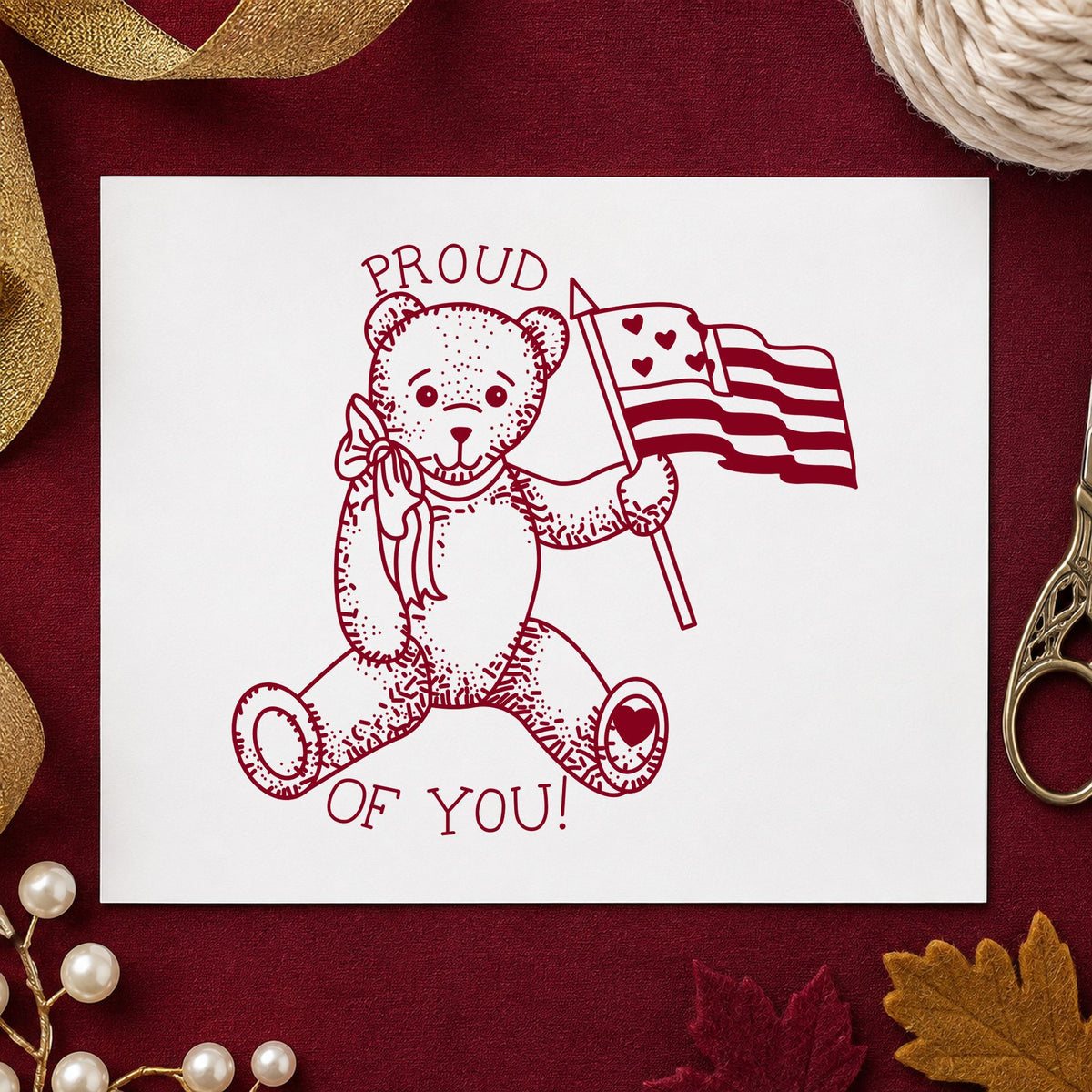 Large Bear Waving Flag Art Rubber Stamp in use 10