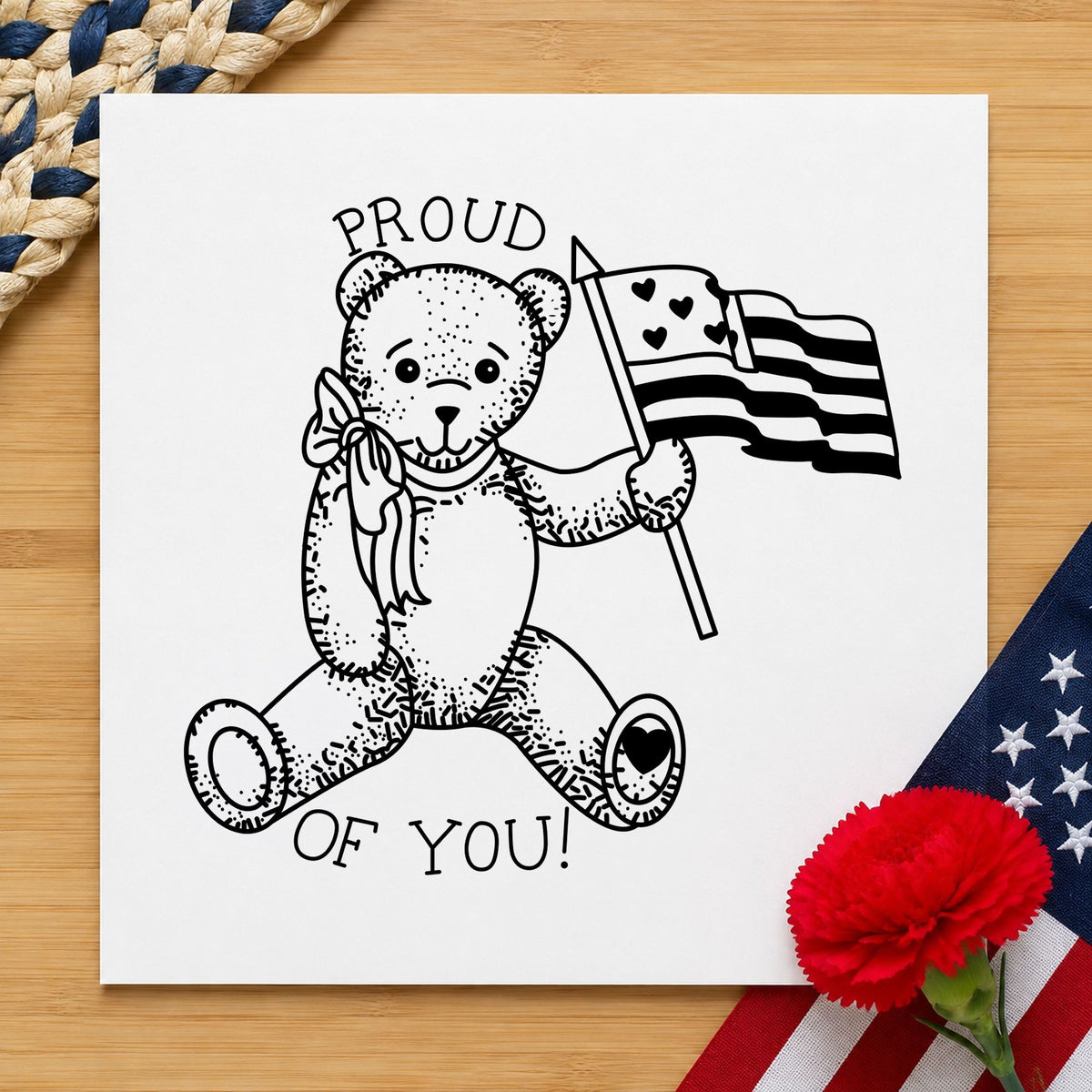 Large Bear Waving Flag Art Rubber Stamp in use 2