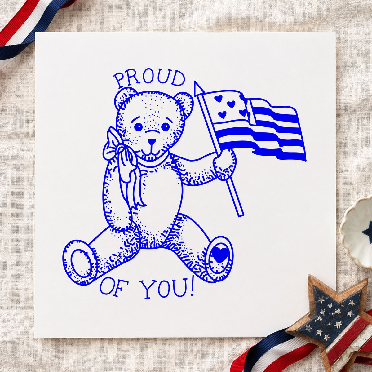 Large Bear Waving Flag Art Rubber Stamp in use 3