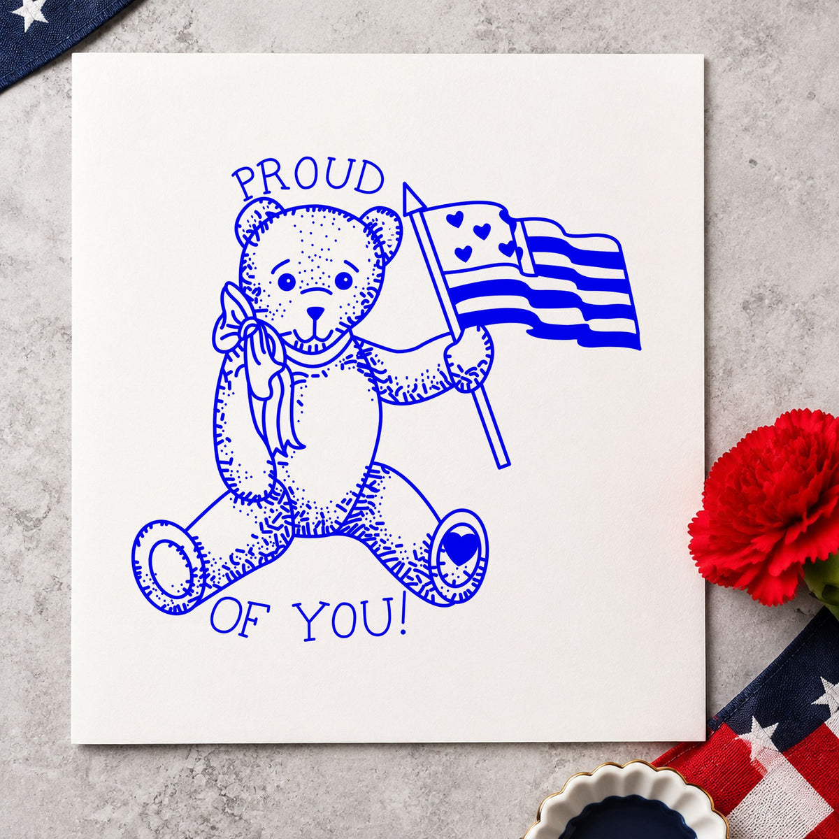 Large Bear Waving Flag Art Rubber Stamp in use 4