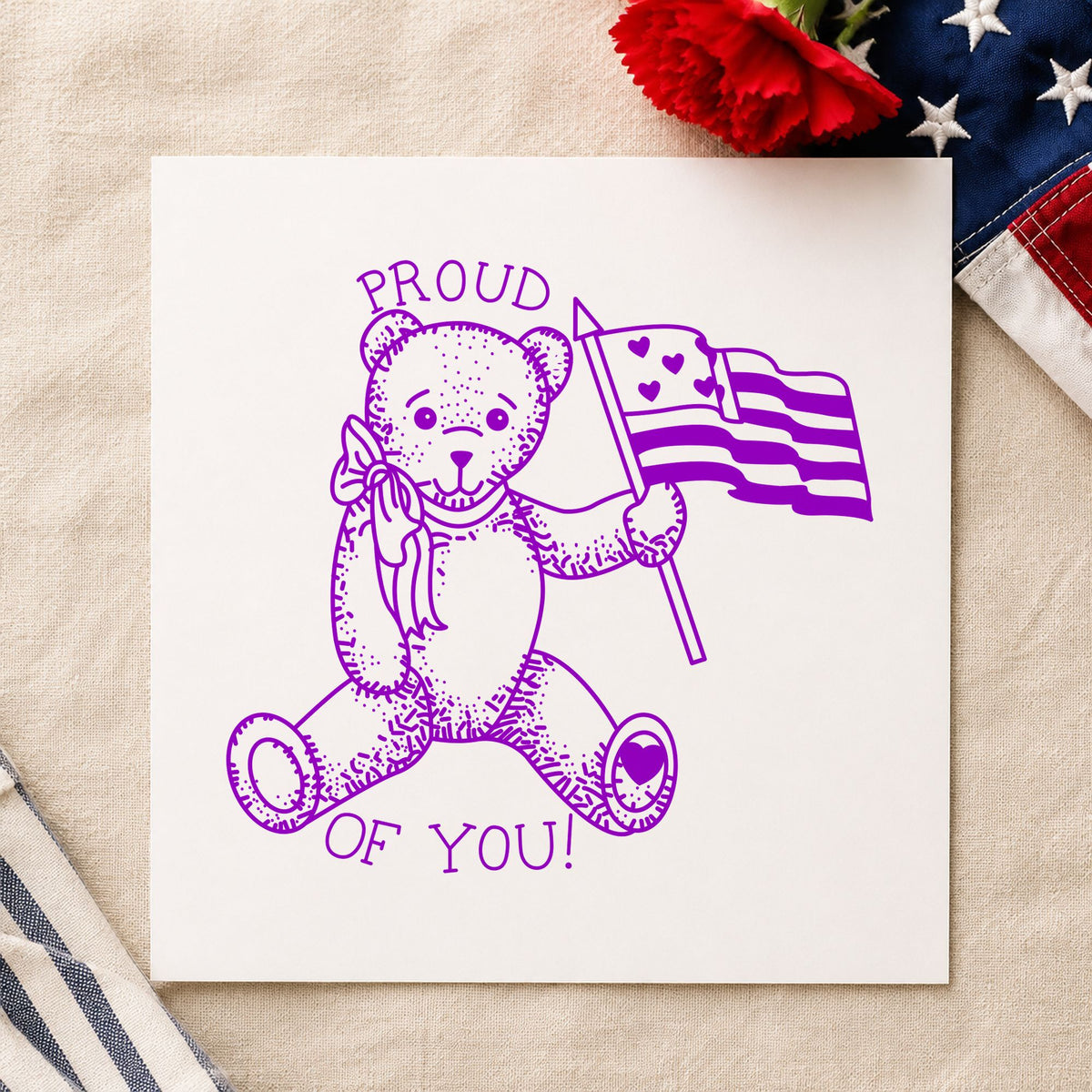 Large Bear Waving Flag Art Rubber Stamp in use 7