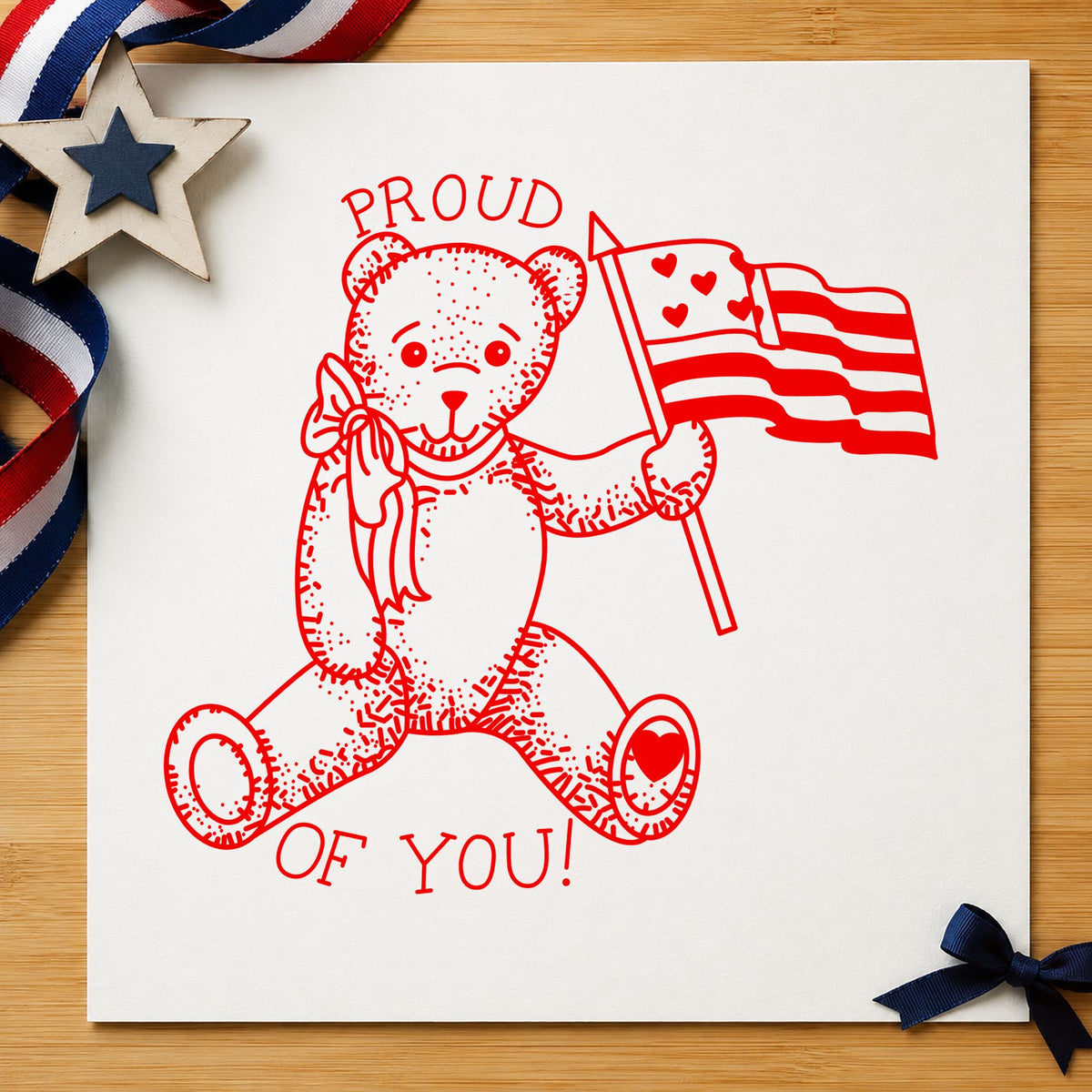 Large Bear Waving Flag Art Rubber Stamp in use 8