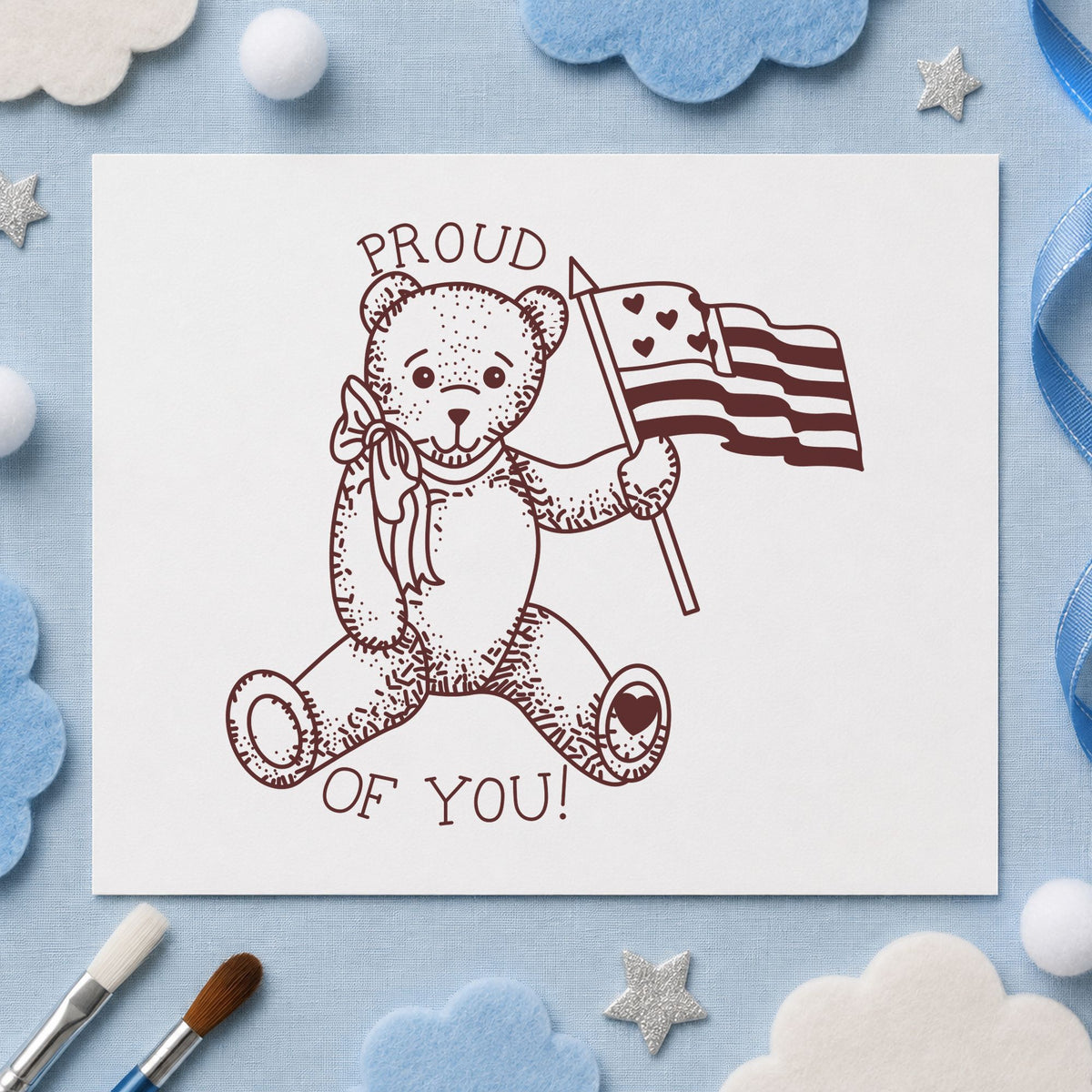 Large Bear Waving Flag Art Rubber Stamp in use 9