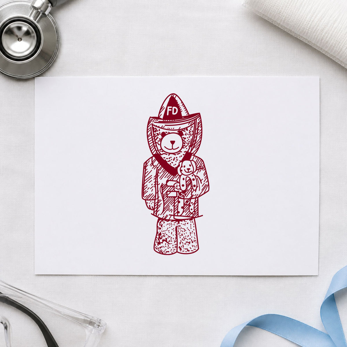 Bear Fireman Art Rubber Stamp in use 10