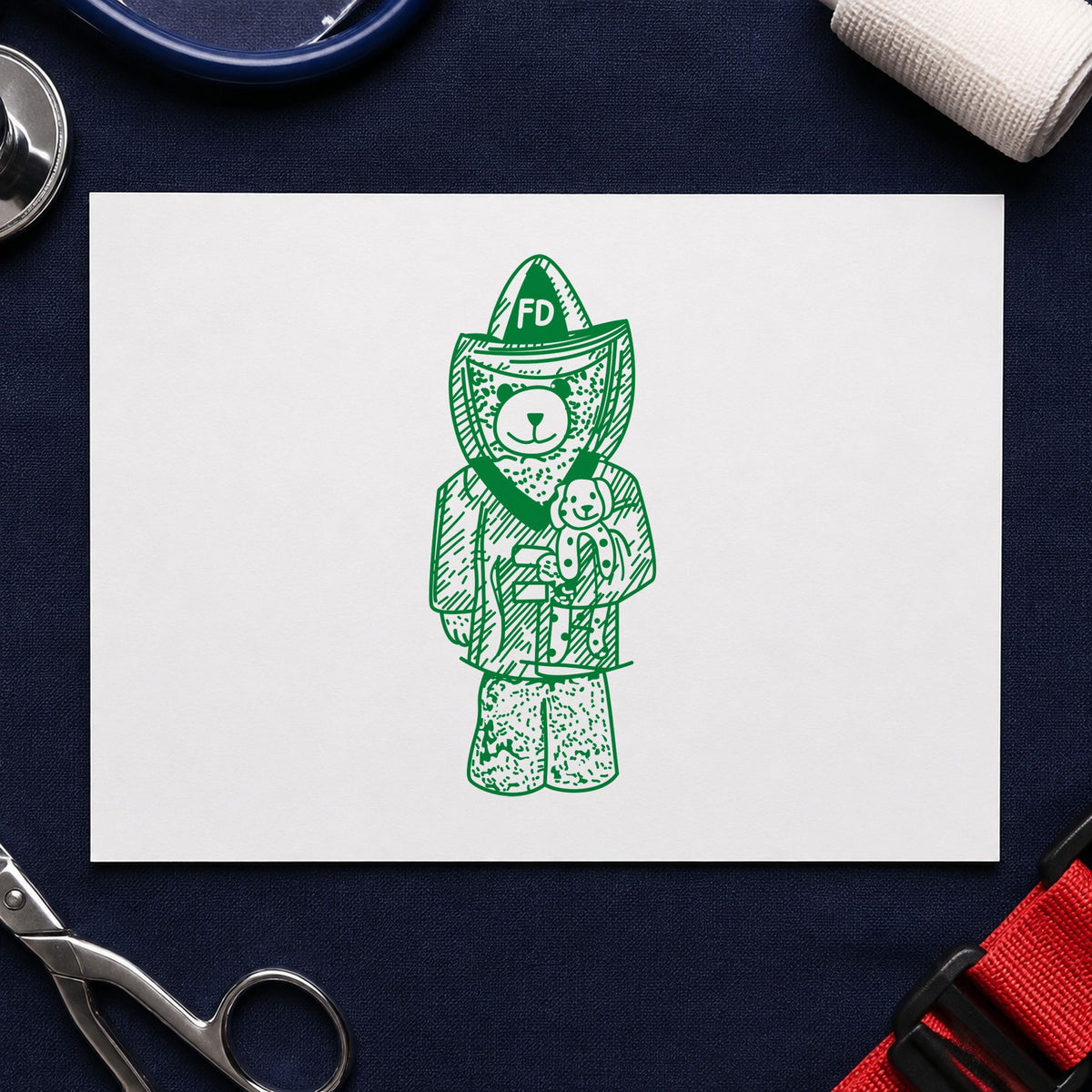 Bear Fireman Art Rubber Stamp in use 5