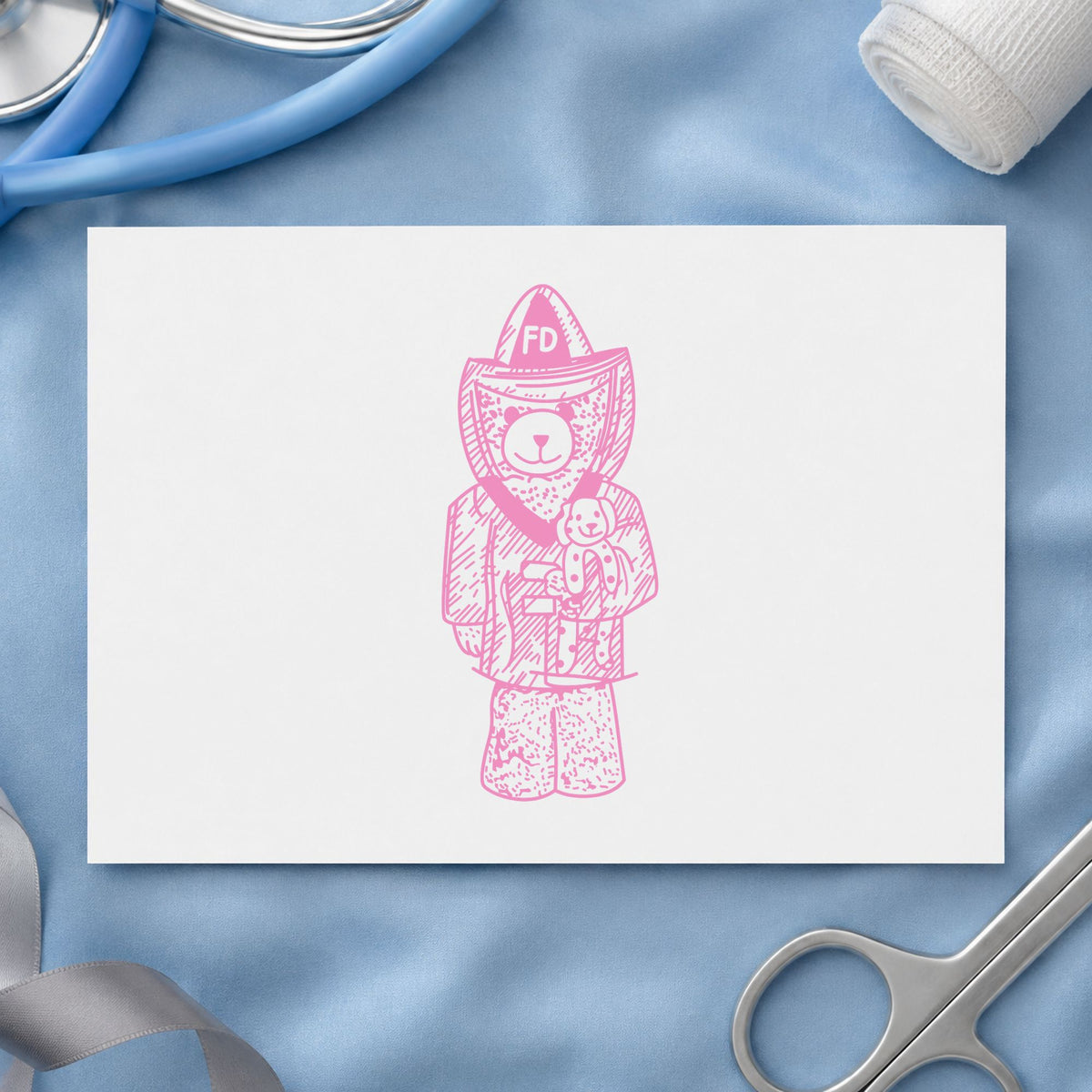 Bear Fireman Art Rubber Stamp in use 6