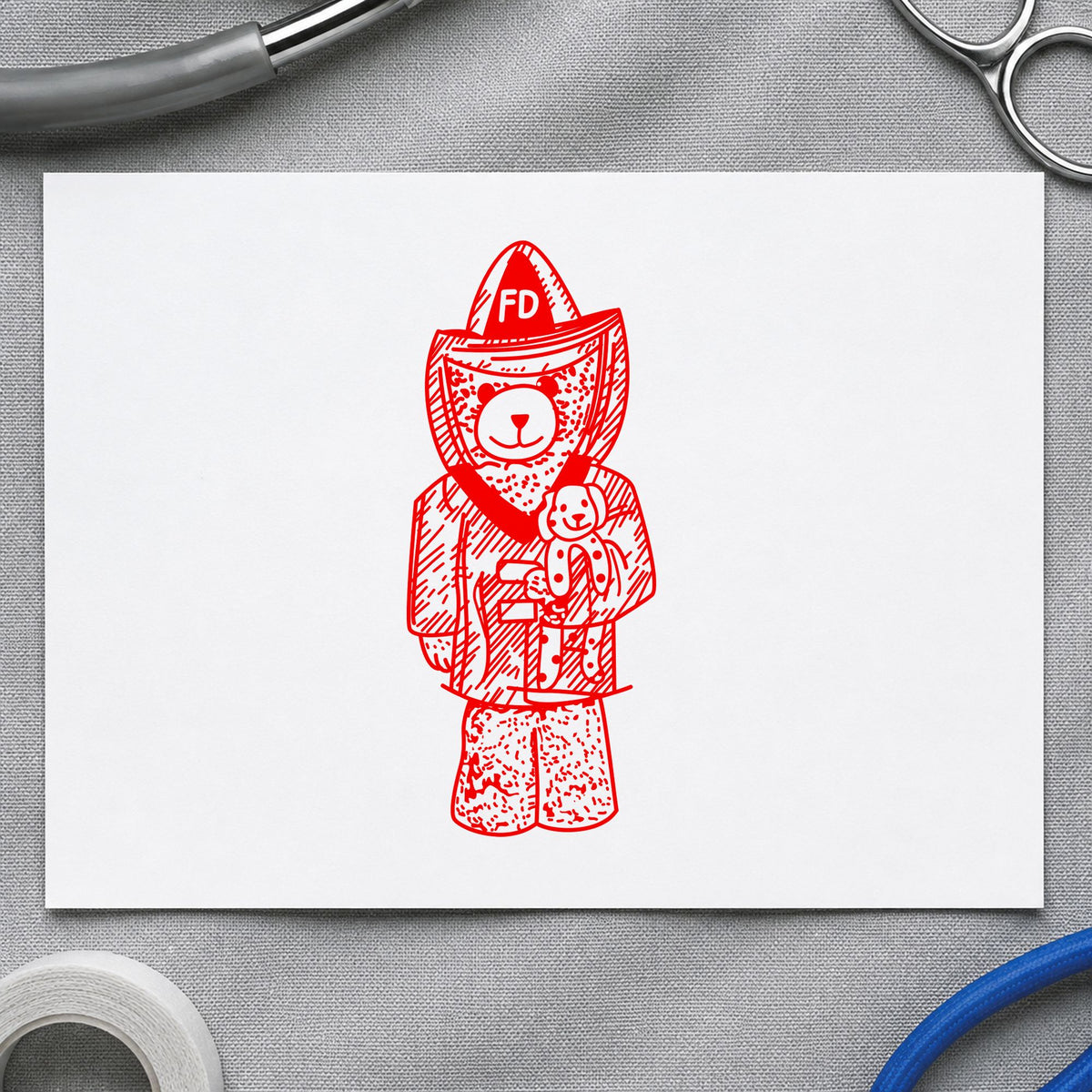 Bear Fireman Art Rubber Stamp in use 8