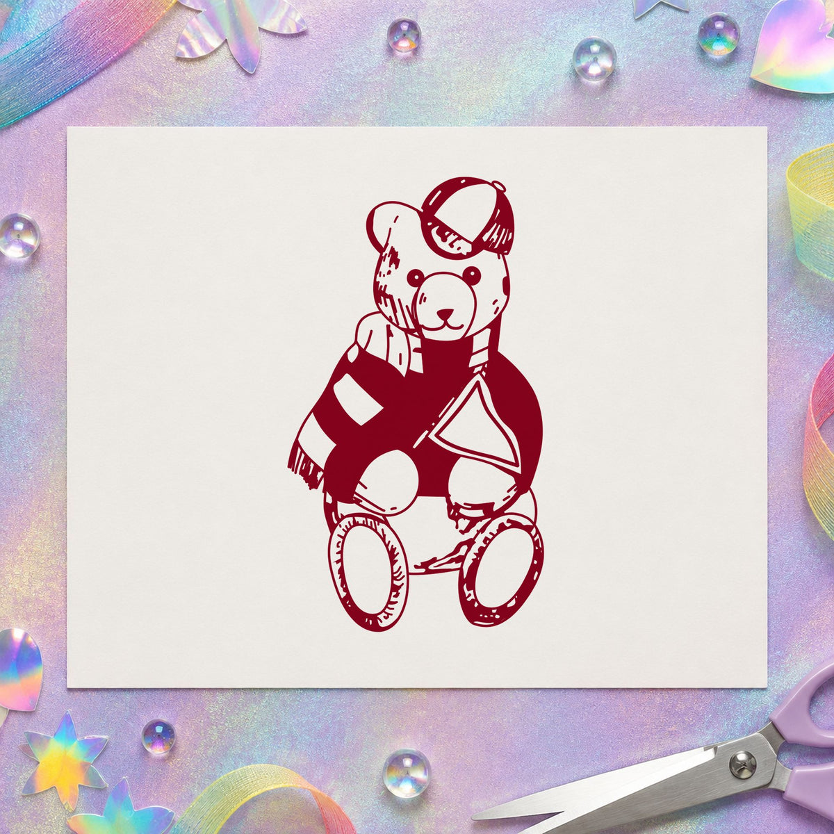 Bear Fan with Pennant Art Rubber Stamp in use 10