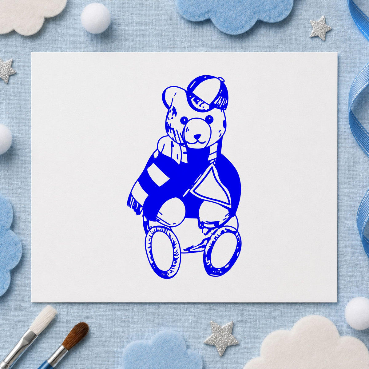 Bear Fan with Pennant Art Rubber Stamp in use 3