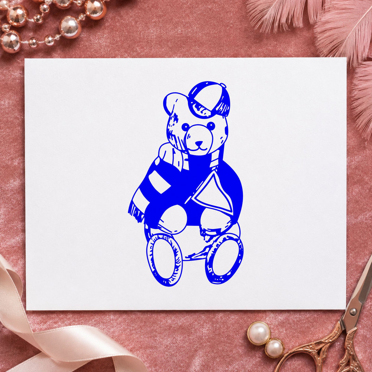 Bear Fan with Pennant Art Rubber Stamp in use 4