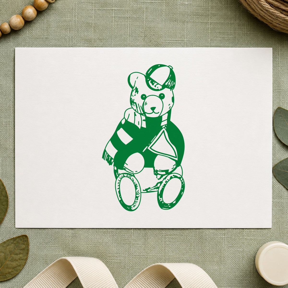 Bear Fan with Pennant Art Rubber Stamp in use 5