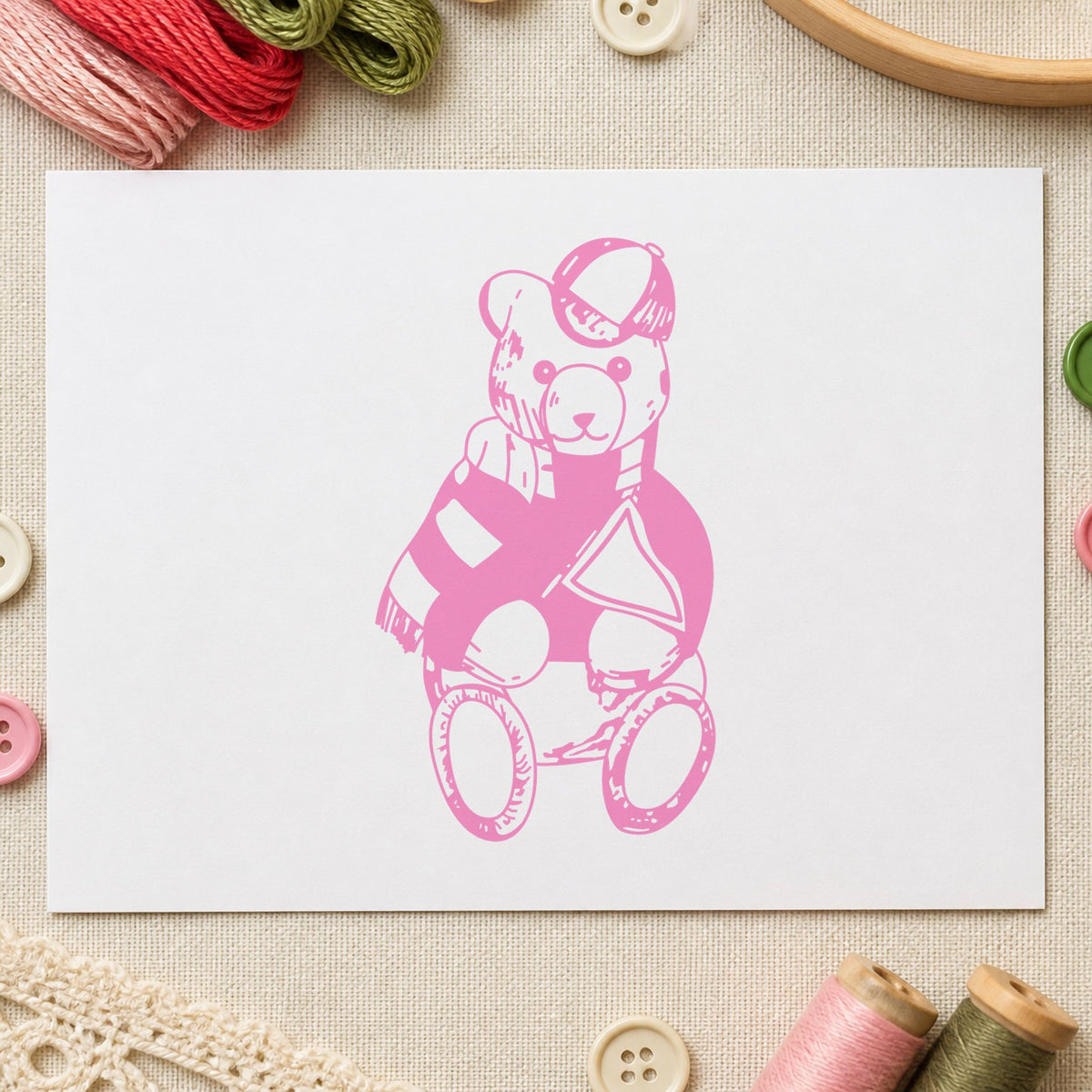 Bear Fan with Pennant Art Rubber Stamp in use 6