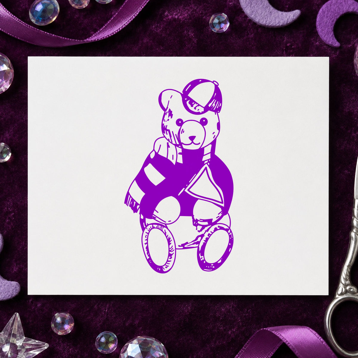 Bear Fan with Pennant Art Rubber Stamp in use 7