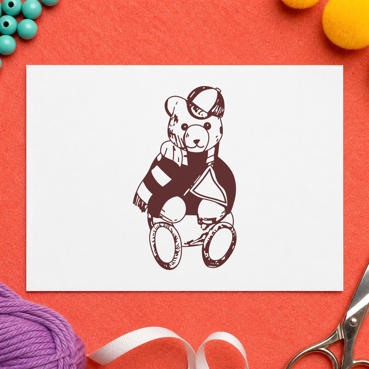 Bear Fan with Pennant Art Rubber Stamp in use 9