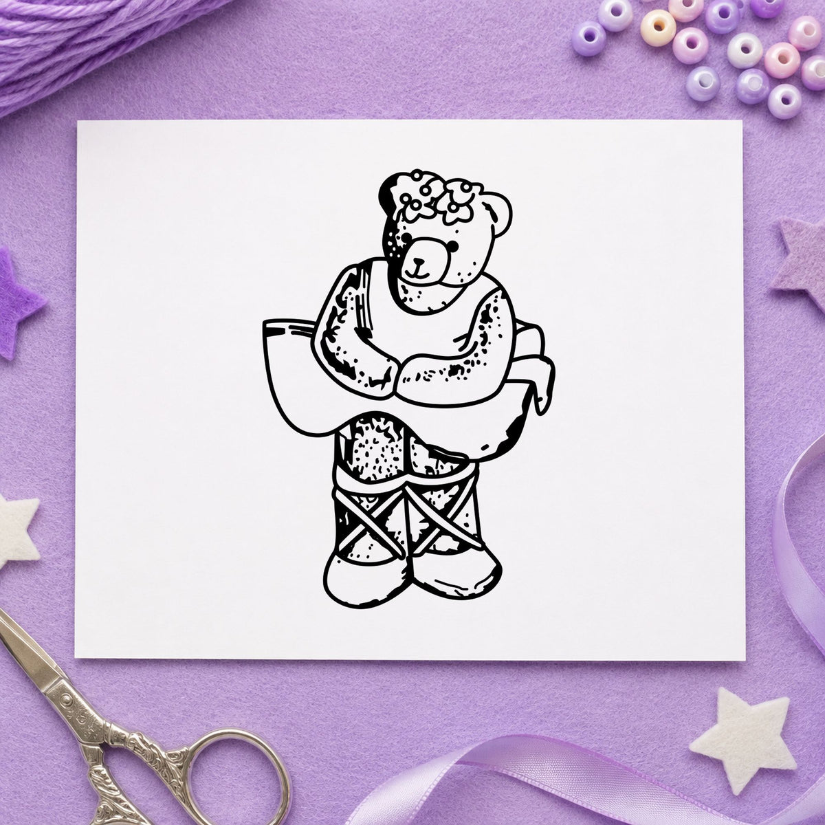 Ballet Bear Art Rubber Stamp in use 1