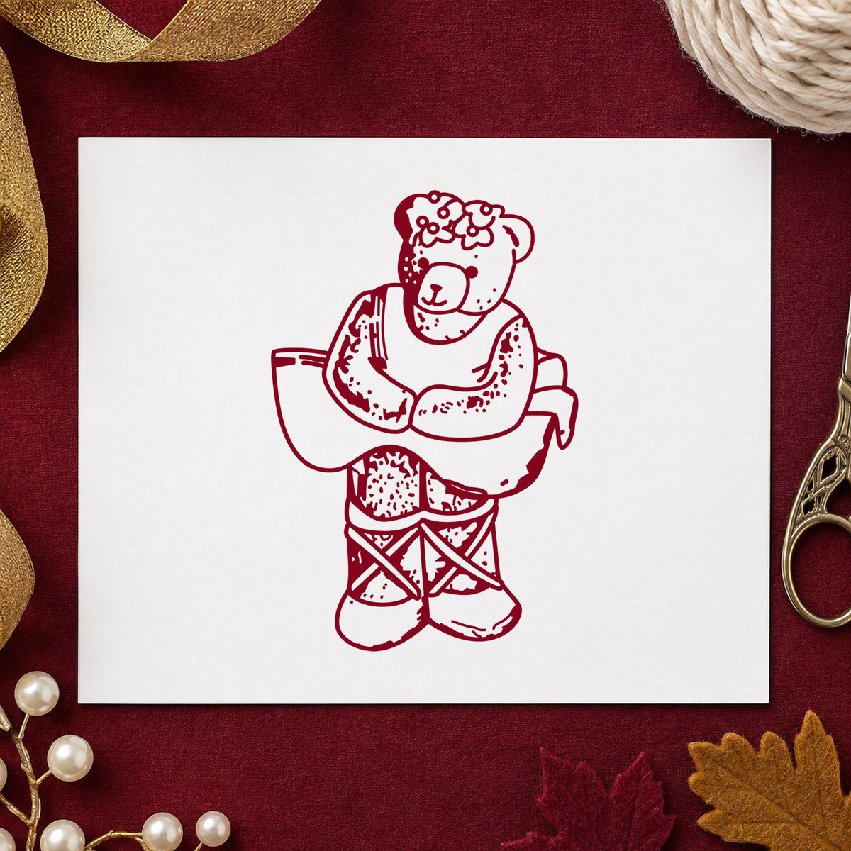 Ballet Bear Art Rubber Stamp in use 10