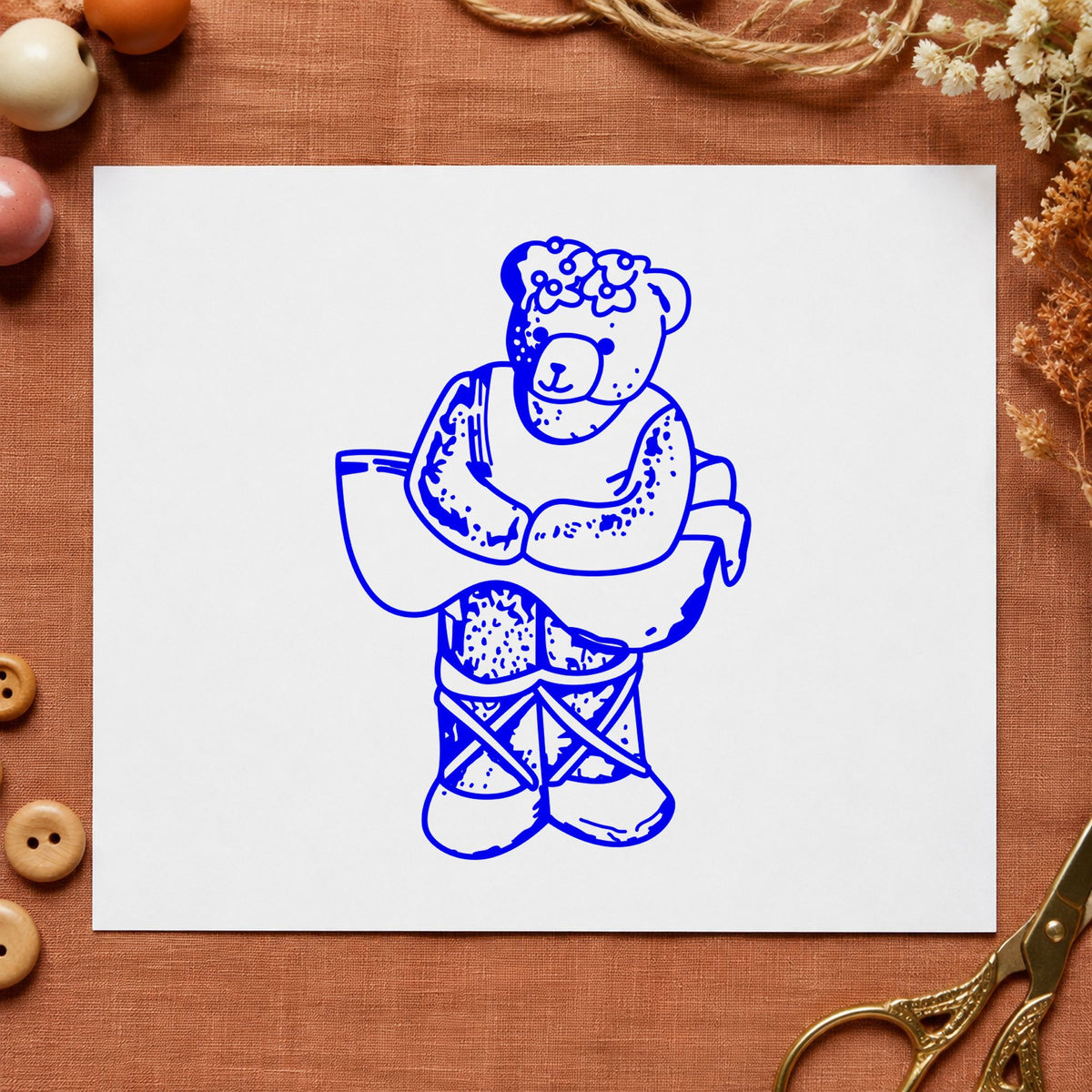 Ballet Bear Art Rubber Stamp in use 3