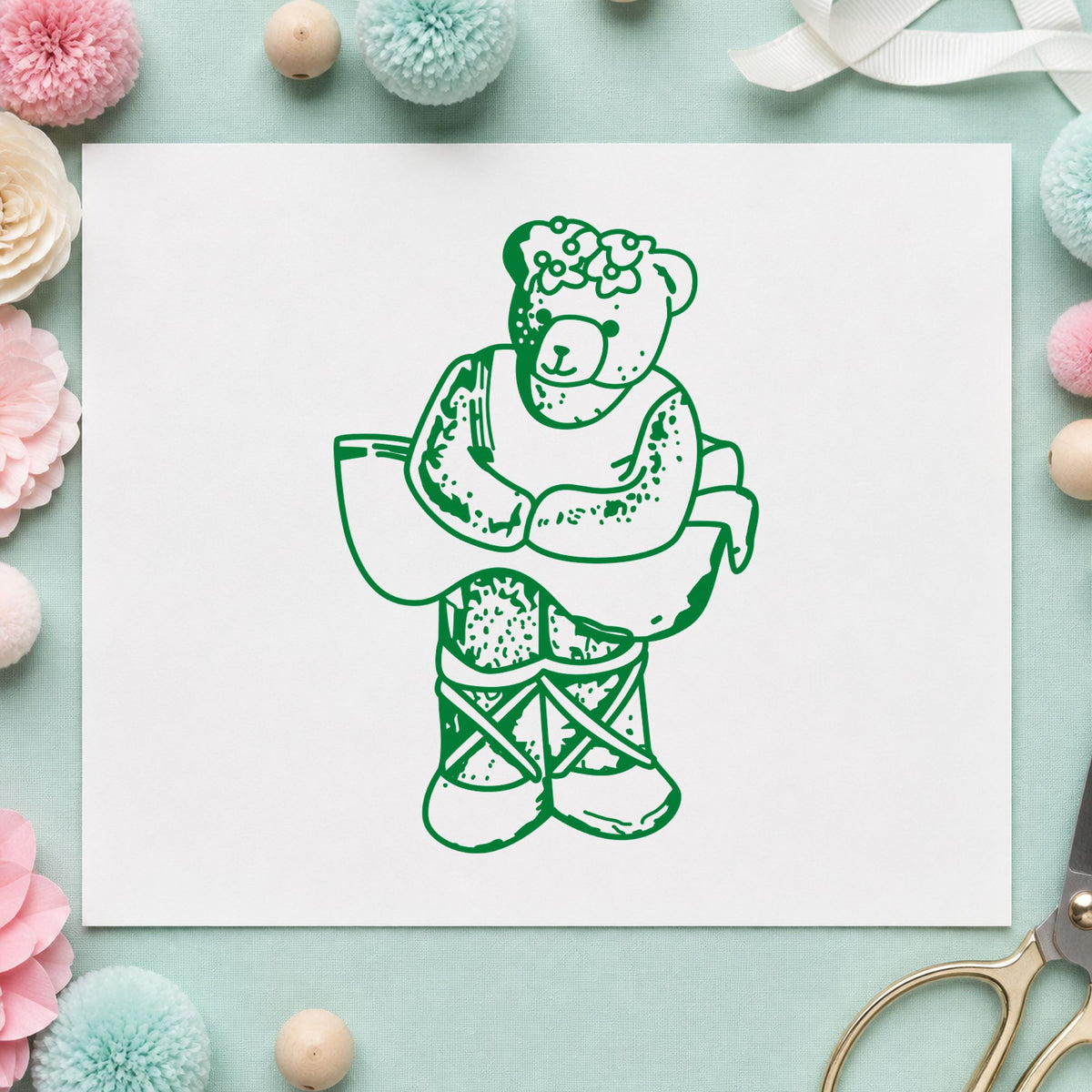 Ballet Bear Art Rubber Stamp in use 5