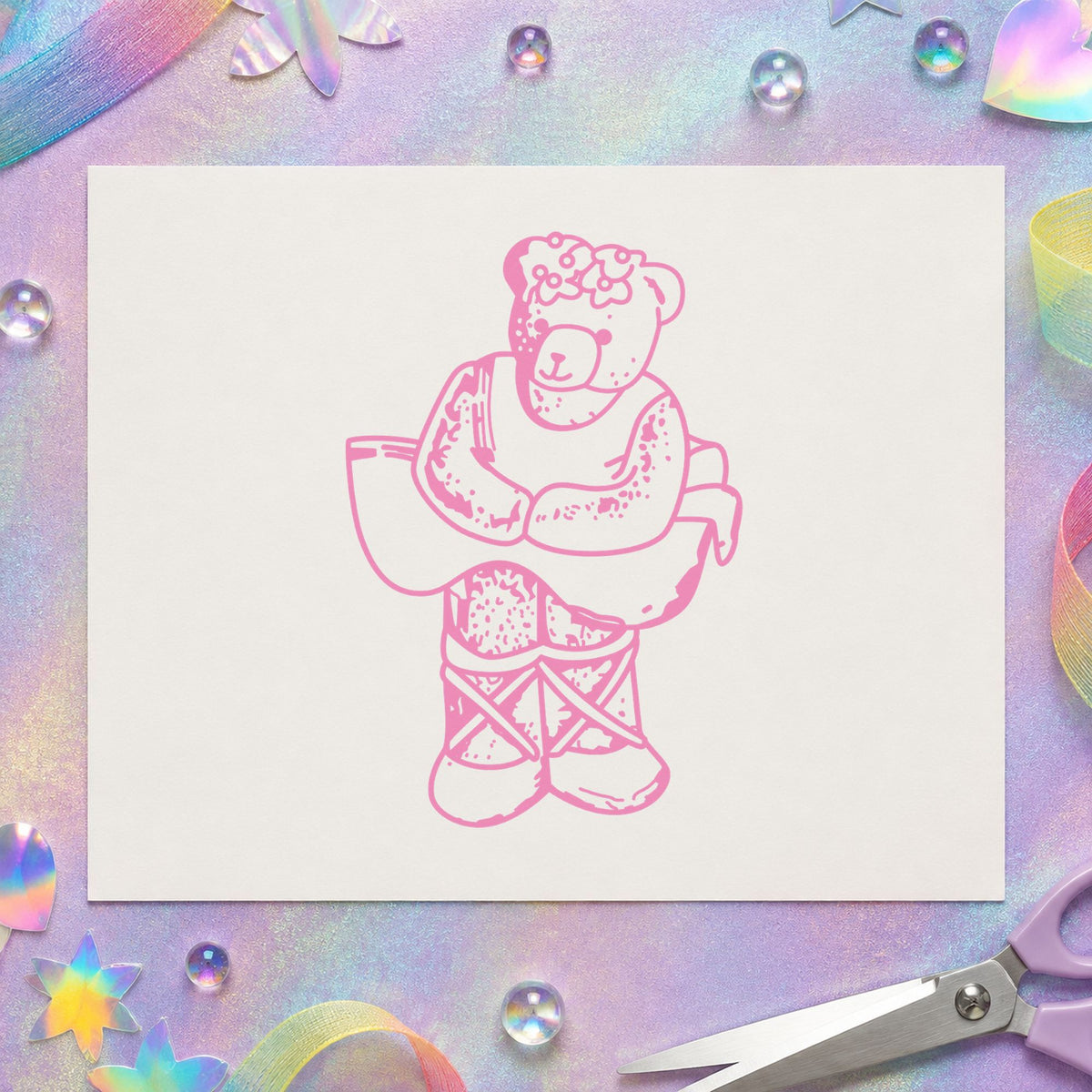 Ballet Bear Art Rubber Stamp in use 6